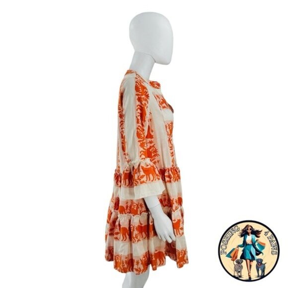 Tuckernuck NEW Kasia Ecru Clio Ruffle Mini Dress in Orange and Ivory Size XS - Picture 7 of 10